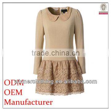 Popular Girl New Stylish Close-fitting Ladies' Fashion Coat Dress With Laced Skirt and Horse-hoof Collar
