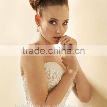 White Satin Beaded Mermaid Strapless Wholesale Bridal Gowns photo-4