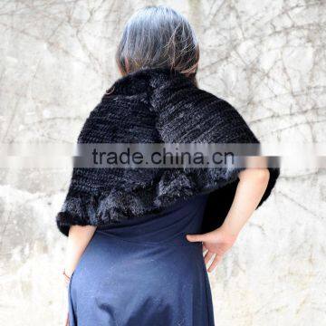 CX-B-M-24E Factroy No MOQ Wholesale Poncho Fashion Style 100% Real Knitted Mink Shawl photo-2