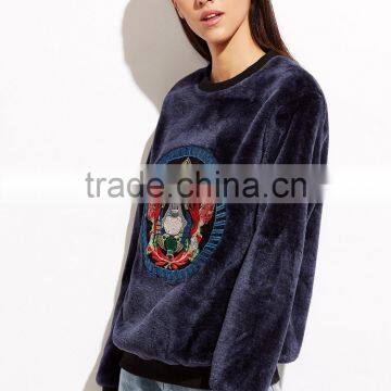 Navy Velvet Embroidered Sweatshirt Long Sleeve100 Cotton Frech Terry Custom Embroidery Sweatshirt Vintage Winter Coats photo-5