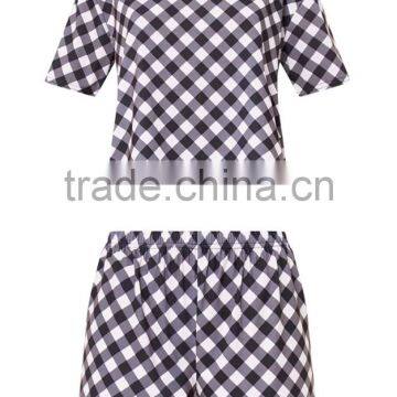 Custom Design Women Summer Pajamas Black Gingham Pyjama Plaid PJ Set photo-4