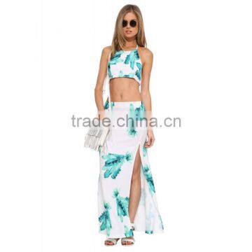 MGOO Top Quality Cheap Price Long Maxi Skirts For Women White Split With Block Print Ladies Skirts 15146B514 photo-3