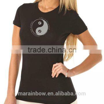 Black Cotton Spandex Womens Exercise Fitness T-shirt Slim Fit Workout shirts Girls Gym T shirt Wholesale