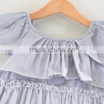 Fairy Dress Light Sky Blue and White Stripes Child Flutter Sleeve Summer Frock Chiffon Skirt photo-4