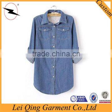 Fashion Blue Long Plus Size Shirts Women Denim Clothing Manufacturers Denim Women Shirts photo-2