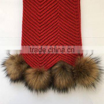 Myfur New Design Removable Raccoon Fur Pom Pom Knitted Scarf Real Fur Knitted Kids Scarf photo-5