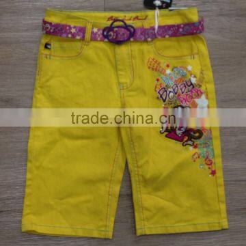 girls color denim shorts with cut belt#29BEH0013