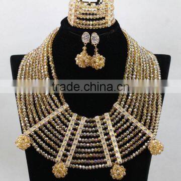 African Wedding Crystal Beads Necklace Nigerian Earrings Jewelry Sets