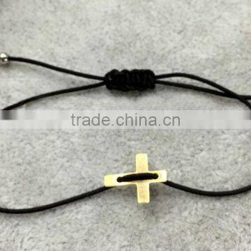 Stainless Steel Small Christian Cross Charm Elastic Black String Adjustable Bracelet Hand Braid Simple Stretching Cord Bracelet photo-2