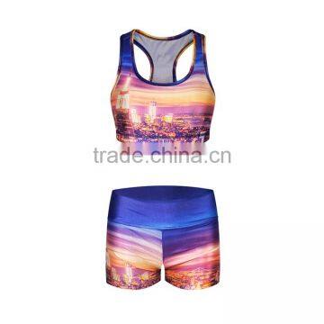 Women Padded Sports Yoga Racerback Athletic Gym Vest Bra Fitness Shorts Set photo-3