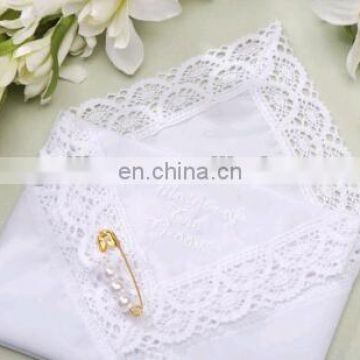 lace cotton handkerchief,piping,white,wedding