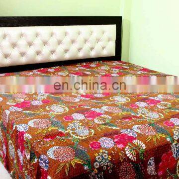 Fruit Print Kantha Bed Cover Indian Tropical Kantha Quilt Tropicana Kantha Bed Sheet photo-2