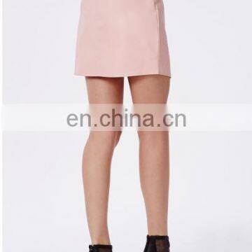 2015 Pink Mature Woman Leather Skirt Asymmetric Mini Skirt photo-3