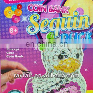 2016 New Design duck shape Diy sequin money box/diy piggy bank