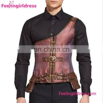 Fashion One Shoulder Corset Brass C-Hooks 8 Steel Boned Men Corset Vest