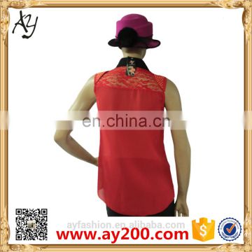 Chiffon collar sleeveless shirt/women high quality shirts