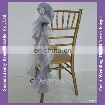 C147G Silver Organza Wholesale Chair Sashes With Buckle