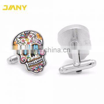 Custom Sliver Plated Metal Dead Skull Enamel Cufflink for Men