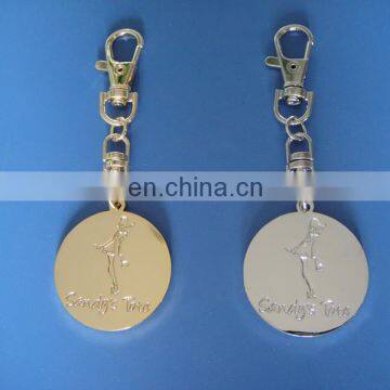 Golden and silver round shape engraved logo metal zipper pulls for bag