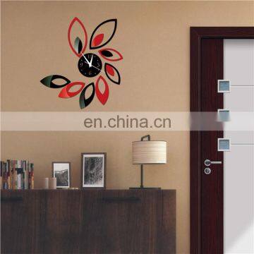 Leaf Design Decorative Diy 3D Wall Clock Mirror Sticker Clocks