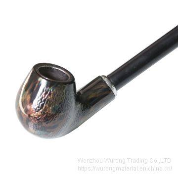 400mm Length Wooden Resin Long Tobacco Pipe With Small Serpentinite Head for Smoking photo-2
