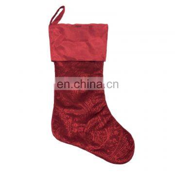 Wholesale Decorative Faux Burn Out Paisley Red Christmas Socking for Christmas