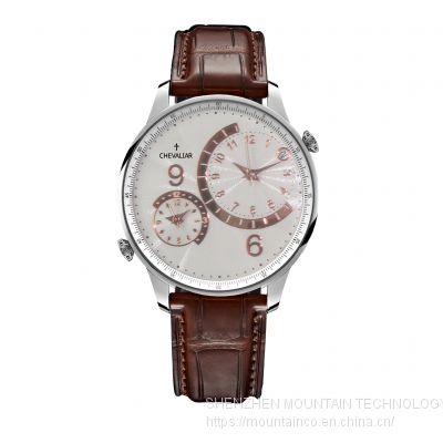Stainless Steel Case Multi-function Watches Man Genuine Leather Dual Time Quartz Watch photo-3