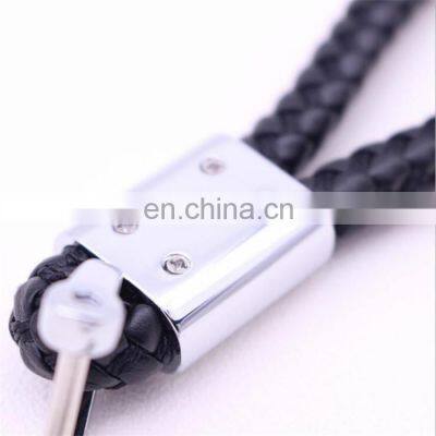 Customized Logo Braided Rope Leather Zinc Alloy Metal Styling Car Key Auto Keychains photo-3
