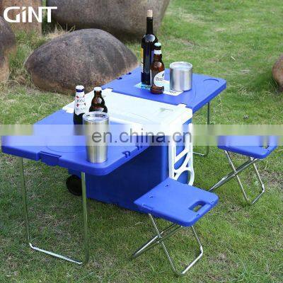 New Design Customized Color and Logo Ice Box Detachable Cooler Box Hard Cooler Table 2 Chairs Ice Chest for Fishing Hiking