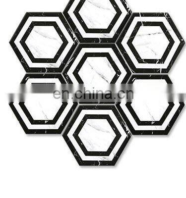 Nordic Retro Art INS Style Bathroom Background Wall Black and White Non-slip Hexagonal Tiles 200 * 230 Floor Tiles photo-5