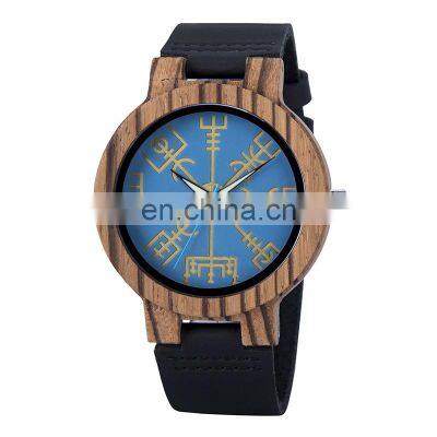 BOBO BIRD Wholesale Viking Design Waterproof Quartz Watches with Leather Strap Light Wood Watch Customize Gift for Father