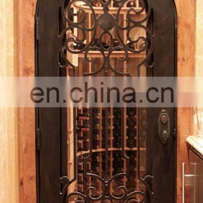 Decorative Luxury Wine Cellar Latest Design Metal Gate Tempered Glass Two Way Double Swing Wrought Iron Door With Grape