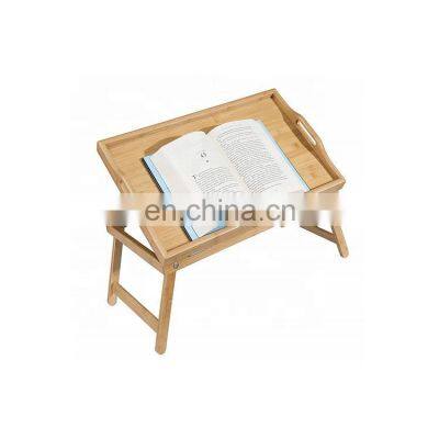 Bamboo Raised Edge Bed and Lap Tray Adjustable Cutlery Bed Tray Table Bamboo Folding Bed Tray