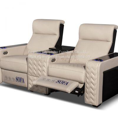 Cream Color 3 Seater Electric Cinema Sofa Home Theater Furniture Cinema Interior Home Theater Recliner Sofa Chair photo-2