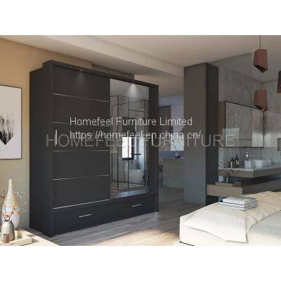 Fashion Home Furniture Sliding Mirror 2 Doors MDF Wooden Bedroom Wardrobe