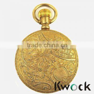 Unisex Antique Case Vintage Brass Rib Chain Quartz Pocket Watch