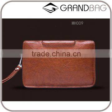 vintage style brown original cow leather men business clutch bag handbag with detachable wristlet