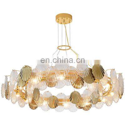 Maple Leaf Art Glass Chandelier Modern Hotel Lobby Luxury LED Indoor Bedroom Pendant Light