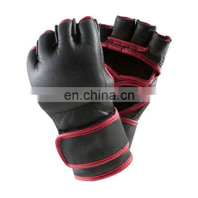 Wholesale Price High Quality Half Finger MMA Muay Thai Real Cowhide Leather Boxing Gloves photo-3