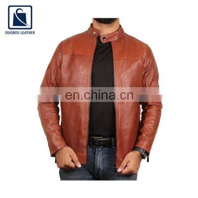 Elegant Design High Black Fitting Polyester Lining Men Genuine Leather Jacket from Indian Supplier