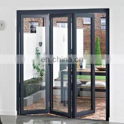 Modern sliding fiberglass frame black aluminum profile entrance folding glass patio doors