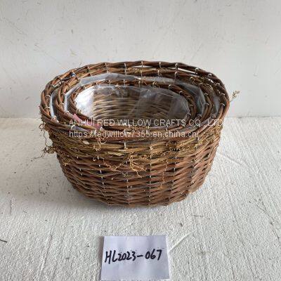 Round Wicker rattan flower basket willow basket planter for Garden