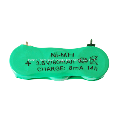 TROILY Ni-MH button 80mAh 3.6V rechargeable battery pack connected by series