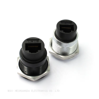 Round Type Zinc Alloy RJ45 Ethernet Panel Mount Waterproof Cat6 Sockets Connector With Dust Cap photo-4