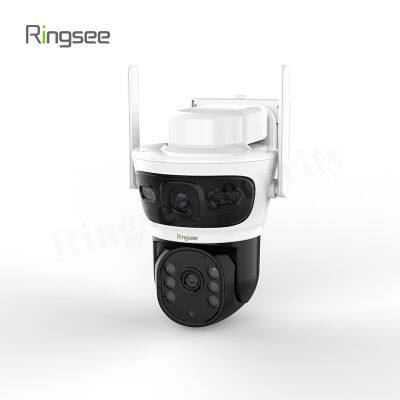 Ringsee Dual Lens AOV Solar Wireless WIFI CCTV Camera Smart PTZ Security Camera Digital AI Auto 6MP Battery Camera With Night Vision