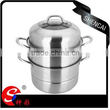 metal stainless steeel double bottom three layer steamer pot with glass lid