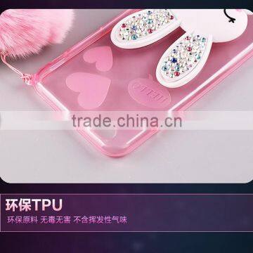 TPU Rhinestone Silicone Strap With Bracket Rabbit Fur Ball Case for IPhone 6S/6Plus photo-6