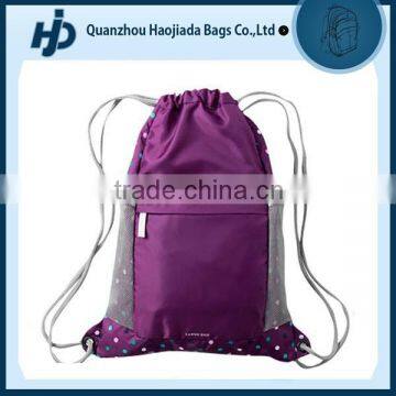 Fashion dot print packable polyester foldable drawstring bag