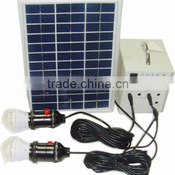 portable solar system 5W, 2 LED lights,1*5V USB, 4*12V output