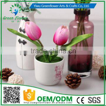 2016 Wholesale Multicolor Latex Artificial PU Flowers Two Tulips Bonsai Real Touch Bouquet Wedding Bridal Decor Display Flower photo-3